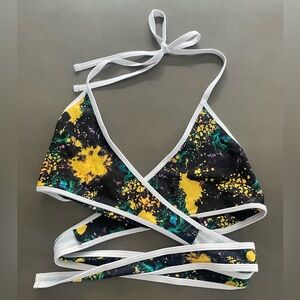 Multicolor Strappy Abstract wrap bikini swim top.